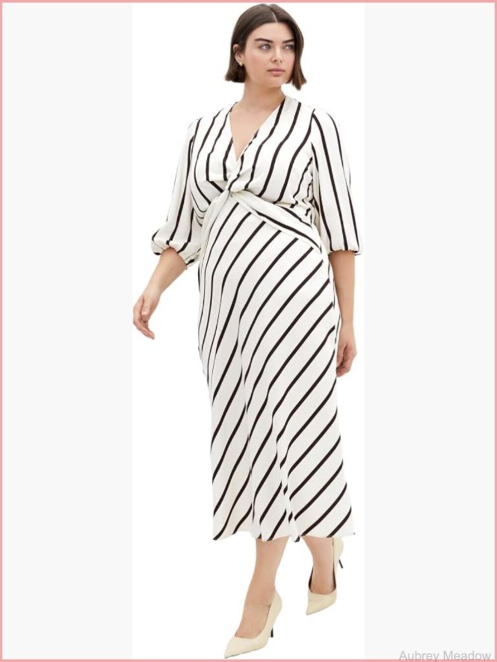 Plus Size Wrap Dress - Midi Length V-Neck